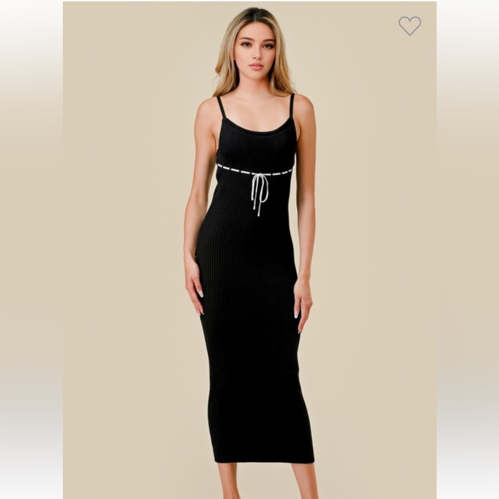 #165 RIB SWEATER CONTRAST DRAWSTRING MIDI DRESS - Picture 4 of 5